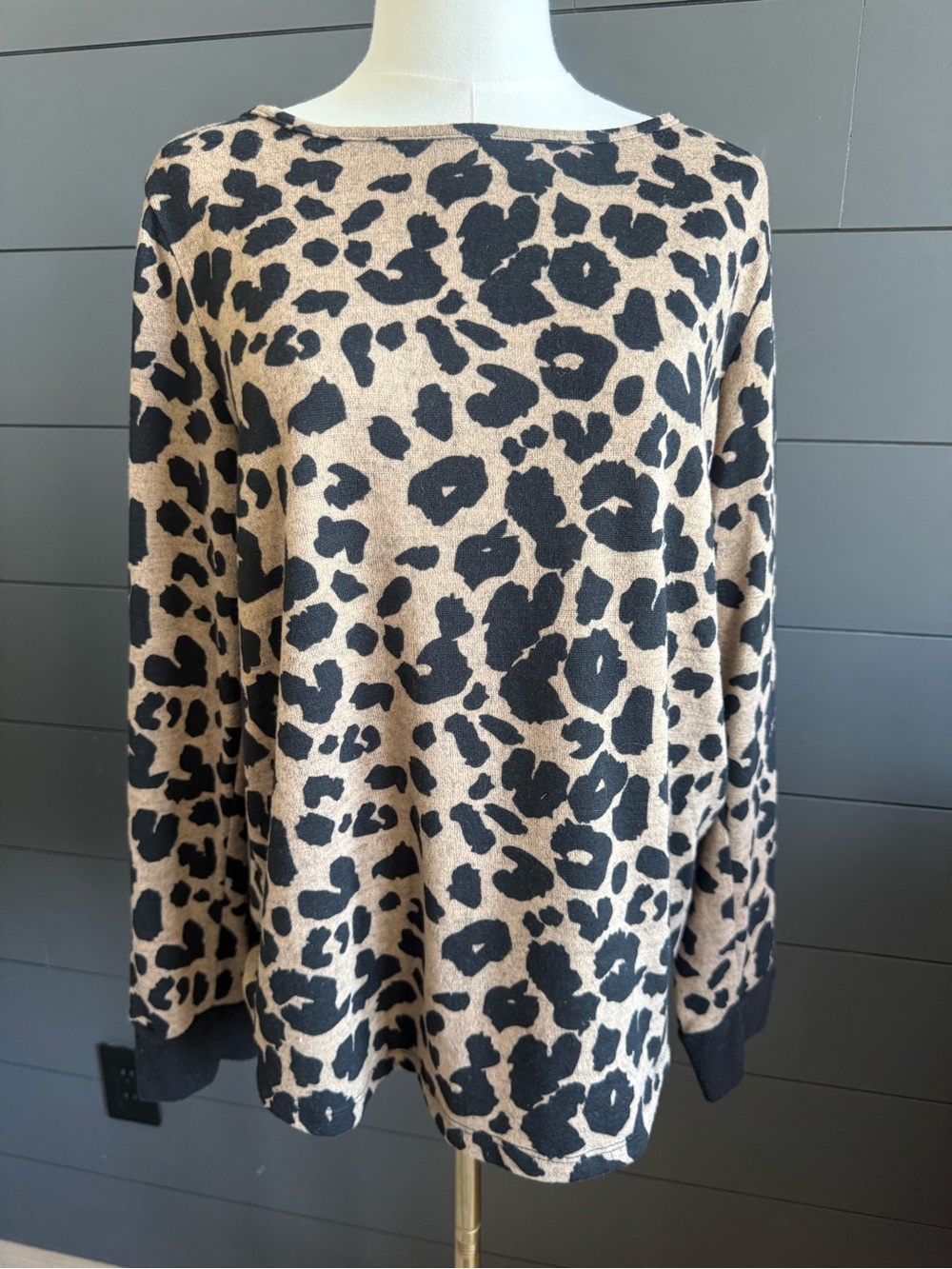 Pink Clover Leopard-Print Black and Tan Shirt